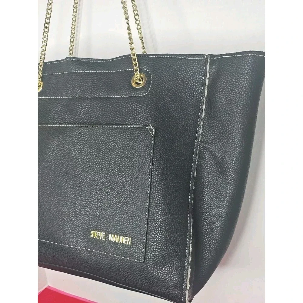Steve Madden Black Faux Leather & Sherpa Travel Laptop Weeknd Bag‎ Large